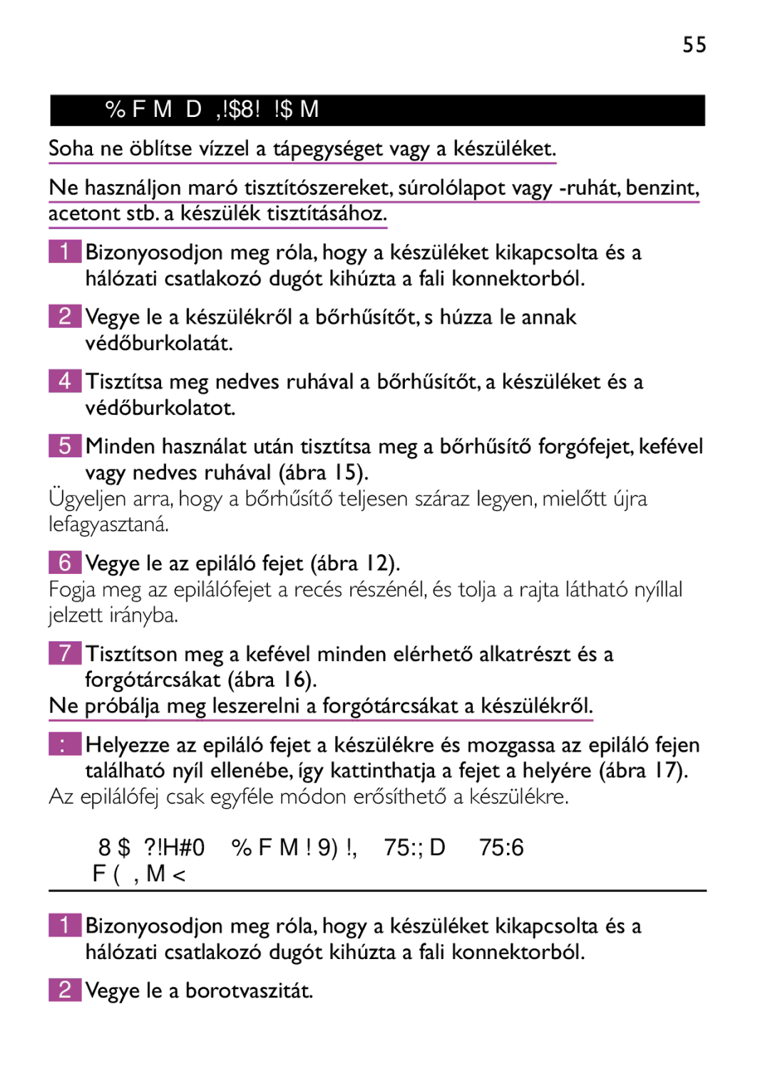 Philips HP6473 manual Tisztítás és karbantartás, Borotvafej tisztítása csak HP 6479 és HP 6475 típusoknál 