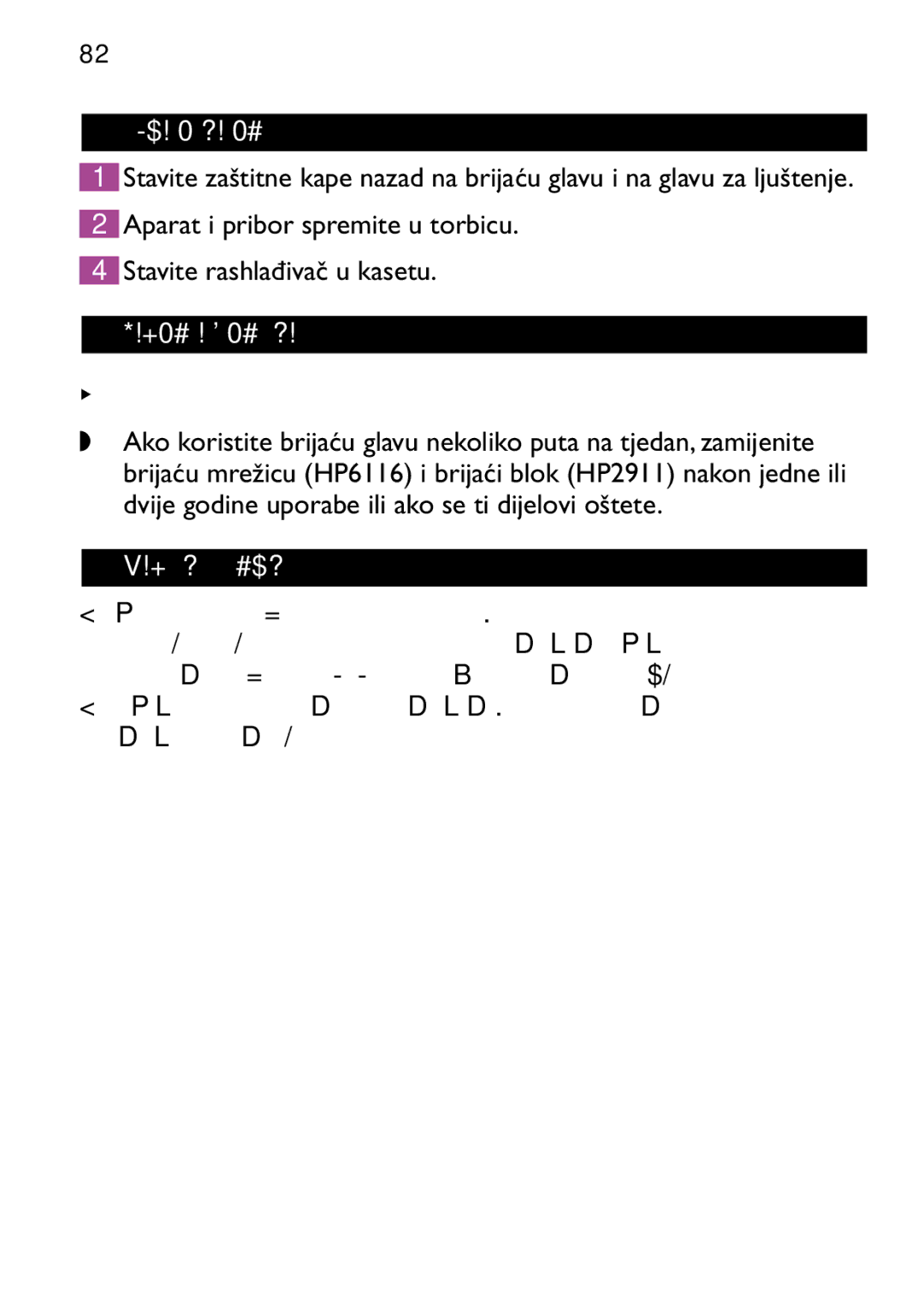 Philips HP6473 manual Pohranjivanje, Zamjena dijelova, HP6479 i HP6475, Jamstvo i servis 