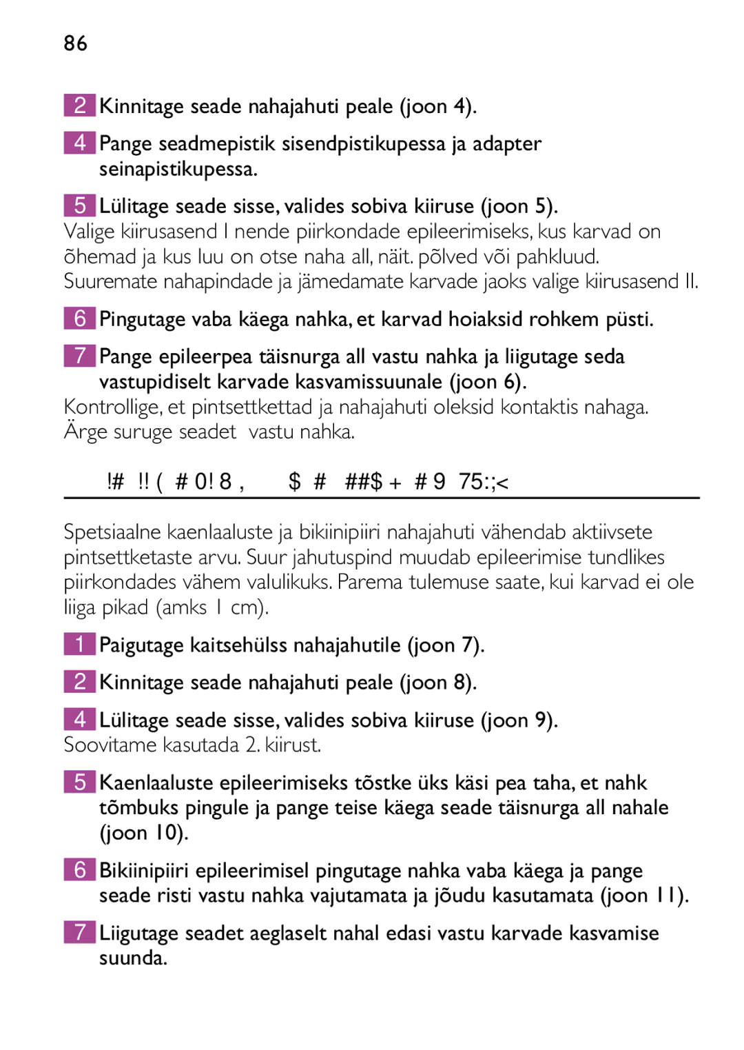 Philips HP6473 manual Kaenlaaluste ja bikiinipiiri epileerimine HP6479 