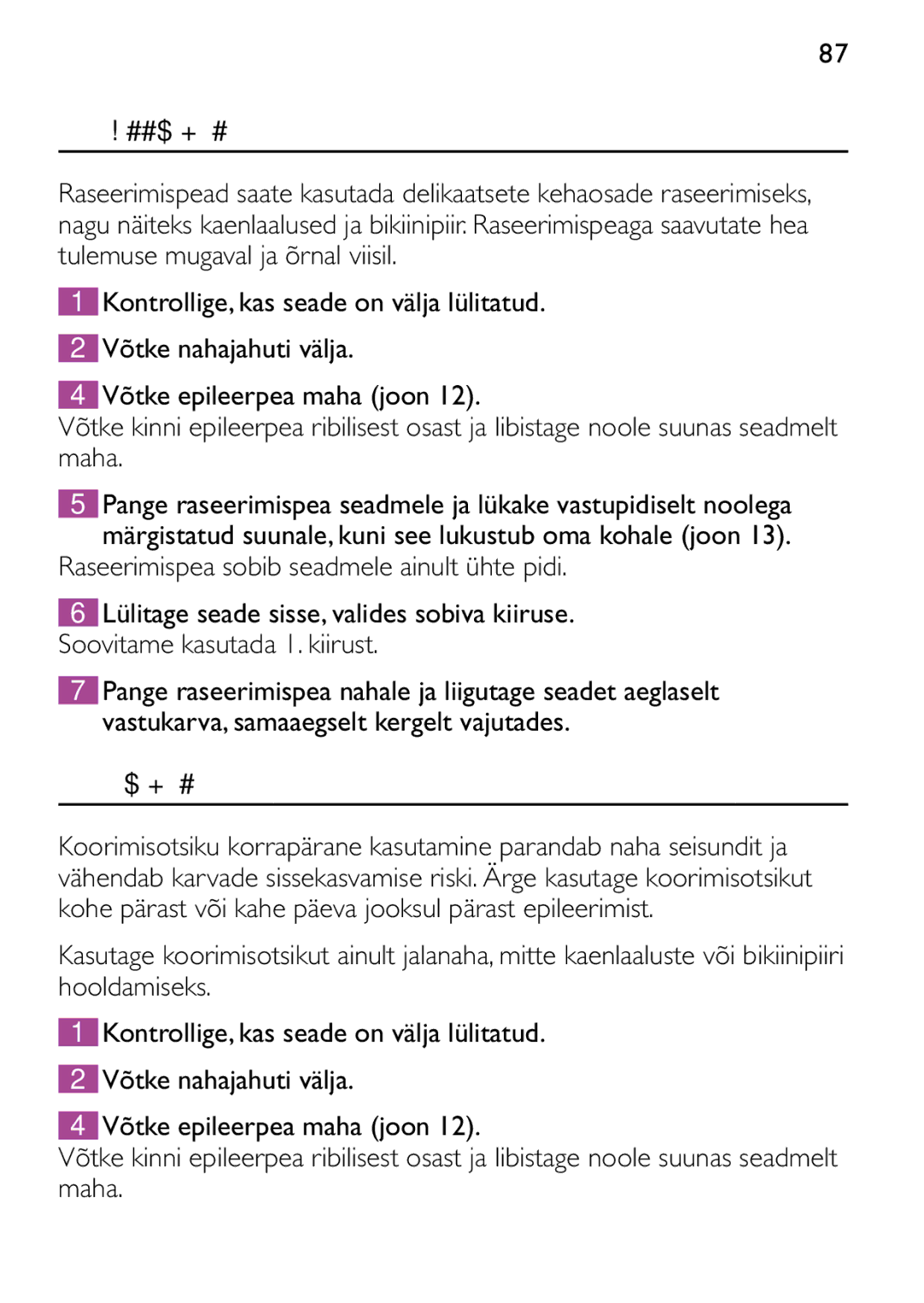 Philips HP6473 manual Raseerimine, Koorimine 