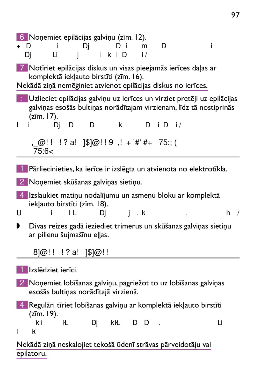 Philips HP6473 manual Skūšanas galviņas tīrīšana tikai modeļiem HP6479 un HP6475, Lobīšanas galviņas tīrīšana 