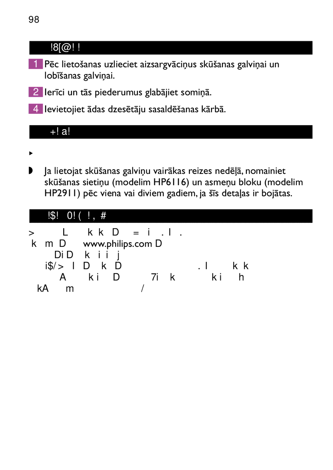 Philips HP6473 manual Glabāšana, Nomaiņa, Tikai modeļiem HP6479 un HP6475, Garantija un apkope 