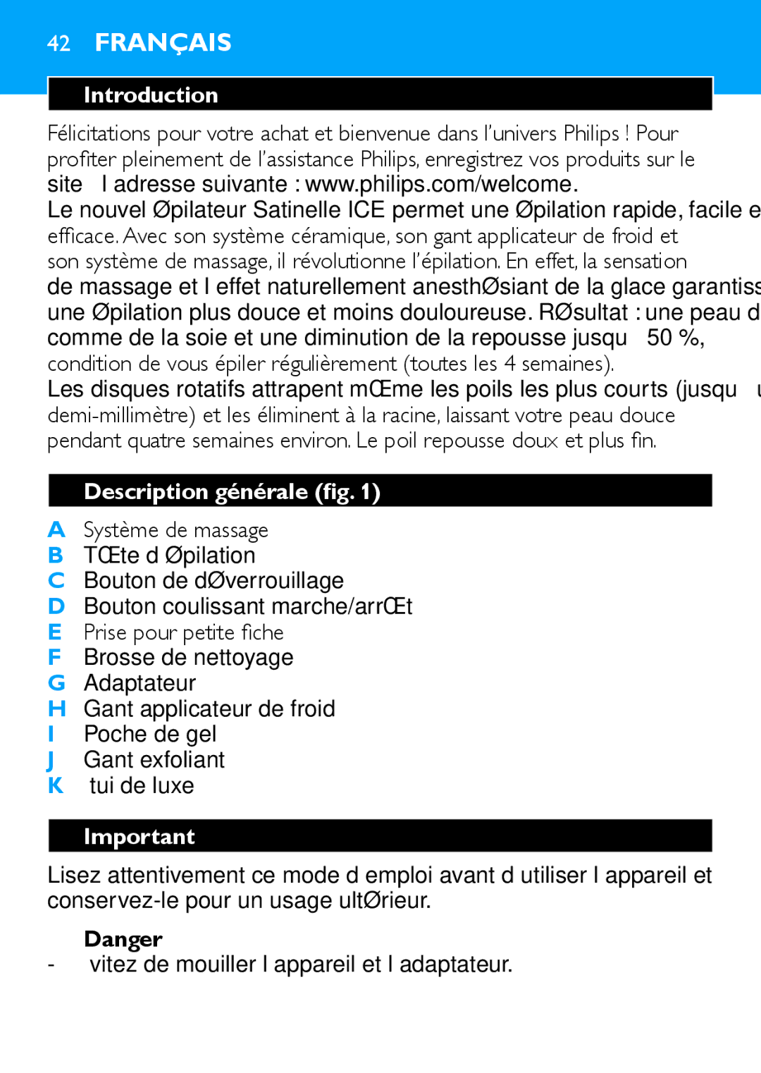 Philips HP6481 manual Français, Description générale fig 