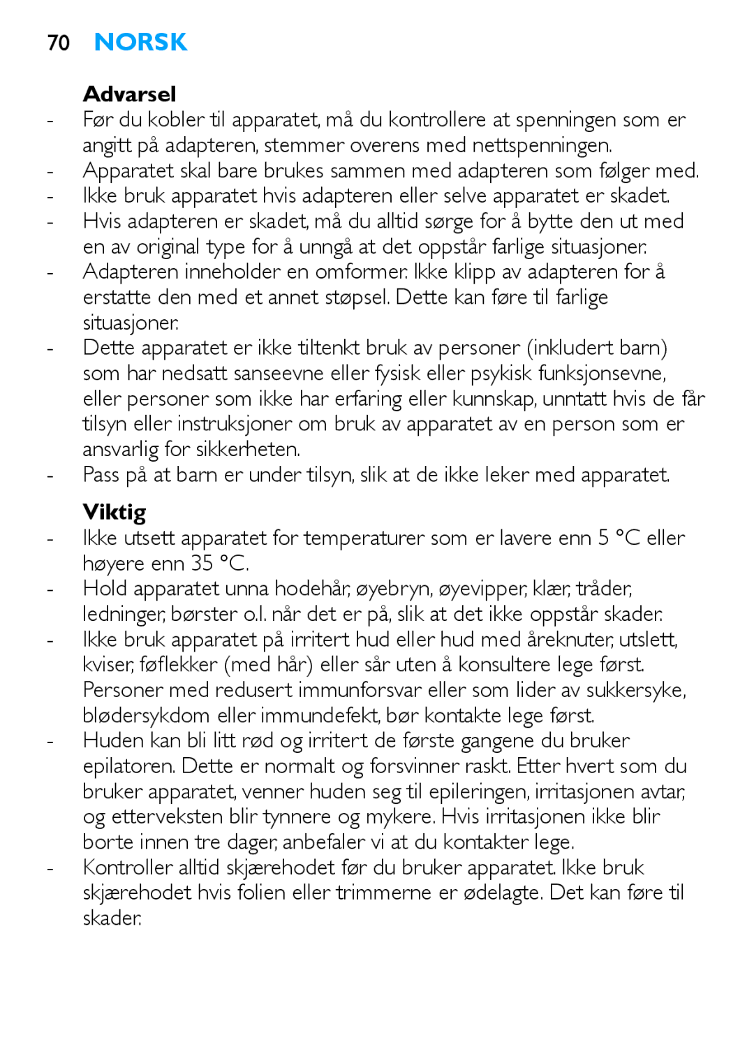 Philips HP6481 manual Norsk, Viktig 