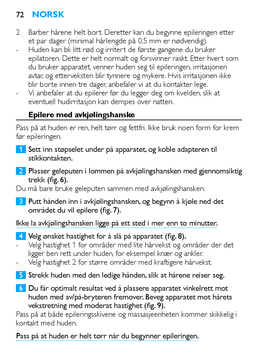 Philips HP6481 manual Epilere med avkjølingshanske 