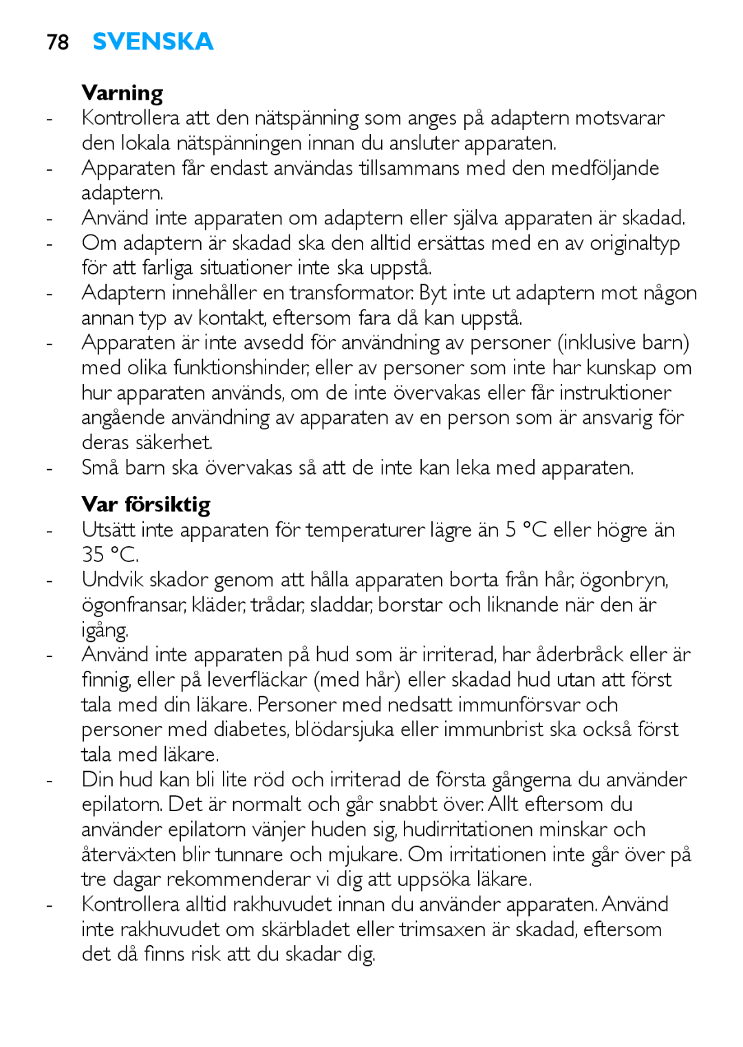 Philips HP6481 manual Svenska, Varning, Var försiktig 