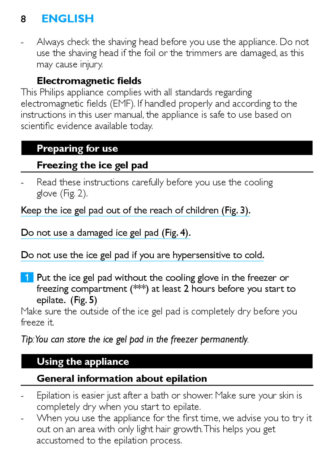 Philips HP6481 manual  English, Preparing for use, Using the appliance 