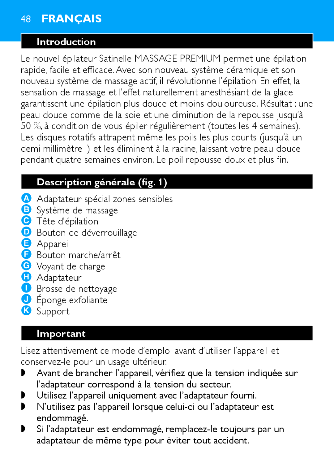 Philips HP6490 manual Français, Description générale fig 