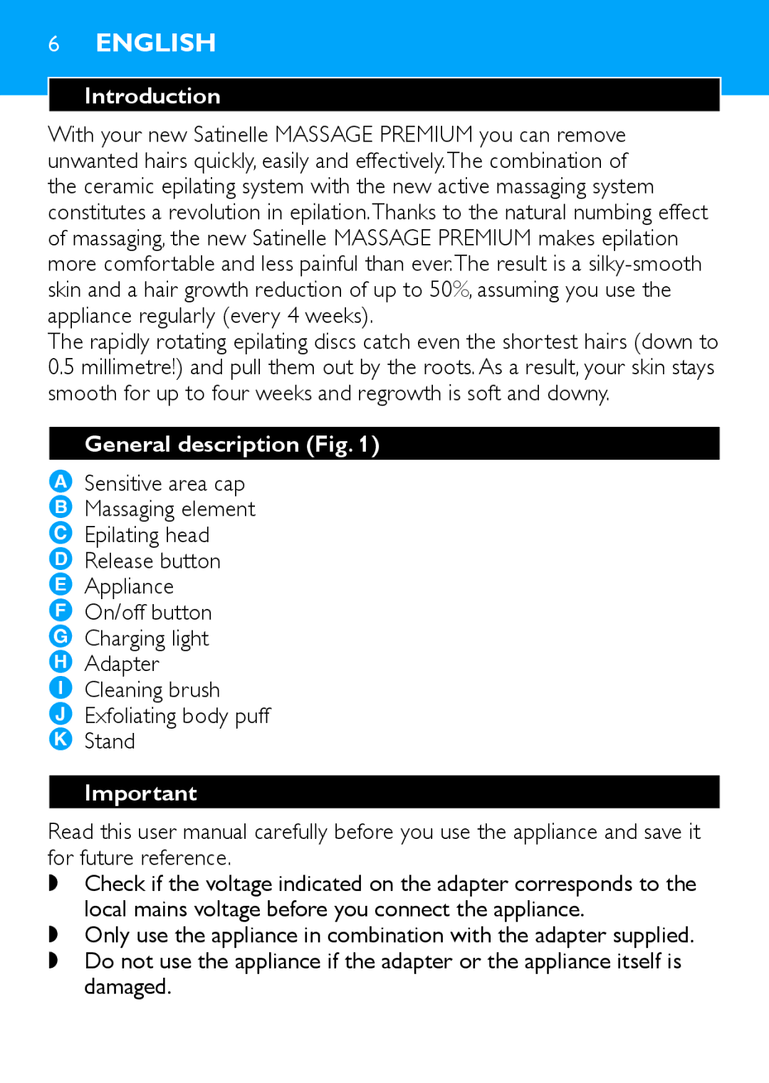 Philips HP6490 manual Introduction, General description Fig 