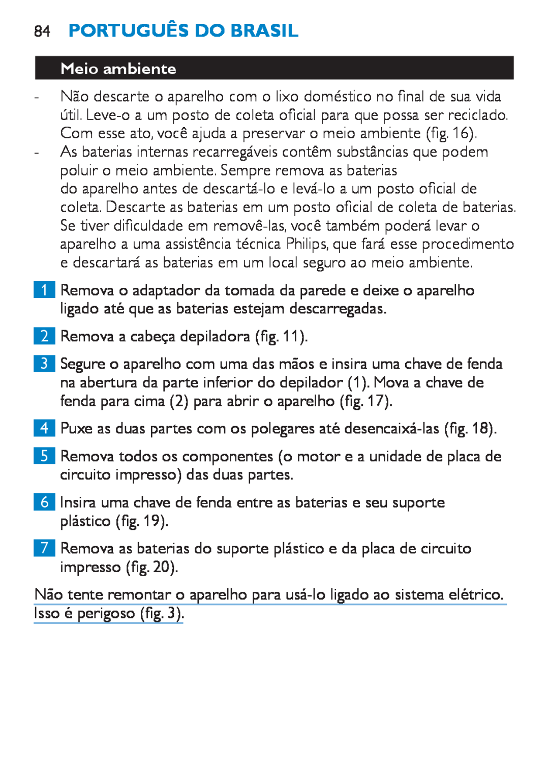 Philips HP6490 manual 84Português do Brasil, Meio ambiente 