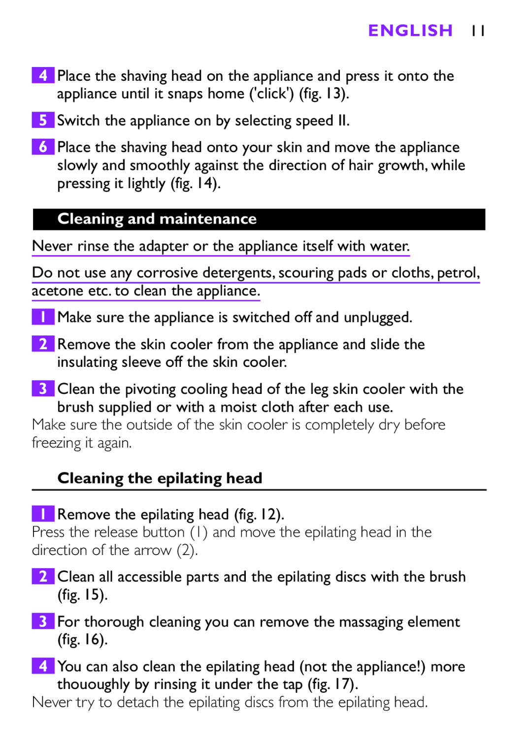 Philips HP6493, HP6491 manual Cleaning and maintenance, Cleaning the epilating head 