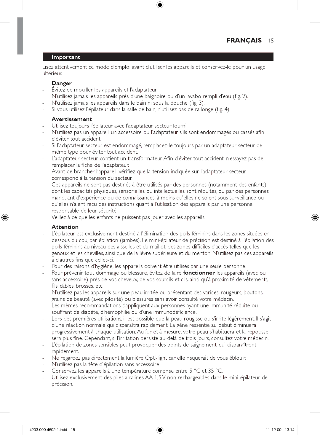 Philips HP6574/01 manual Français, Avertissement 