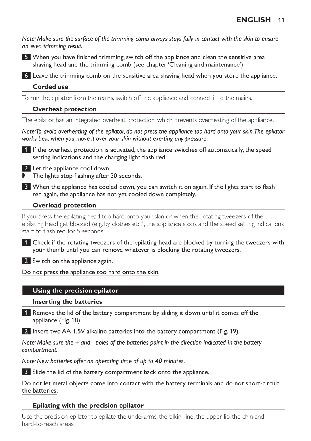 Philips HP6578 manual Using the precision epilator 