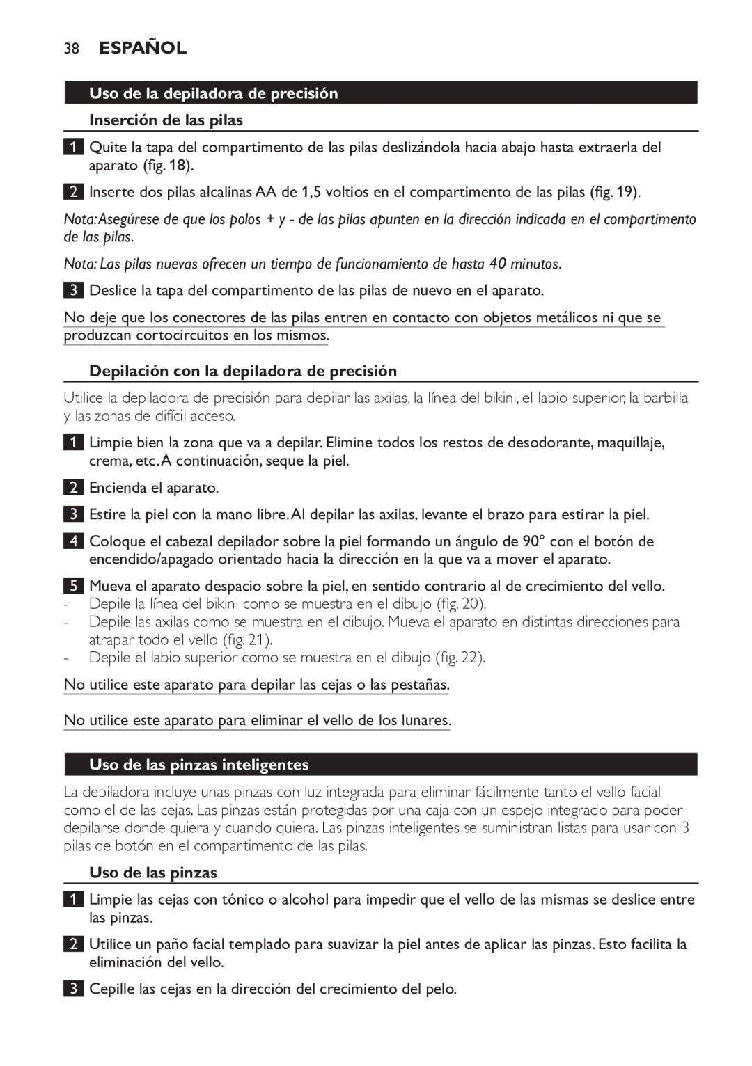 Philips HP6578 manual Uso de la depiladora de precisión, Inserción de las pilas, Depilación con la depiladora de precisión 