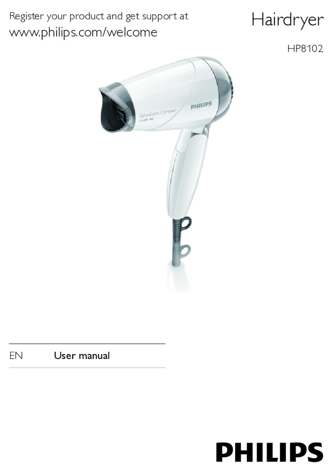 Philips HP8102 user manual Hairdryer 