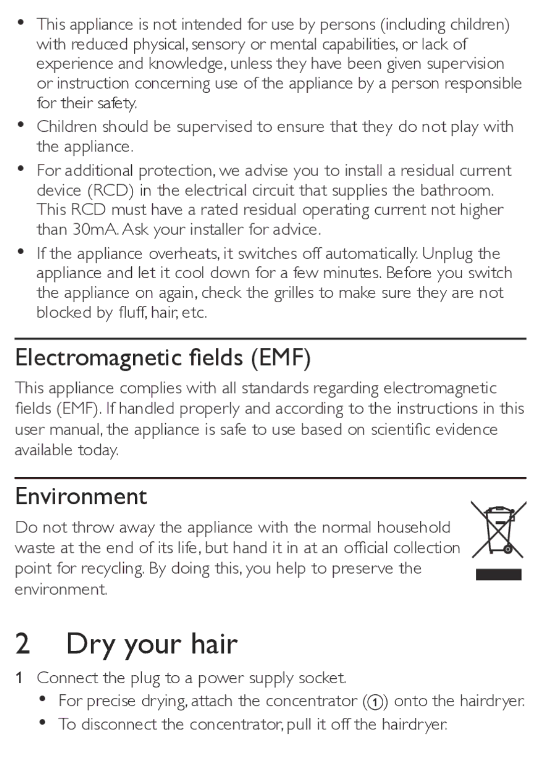 Philips HP8102 user manual Dry your hair, Environment 