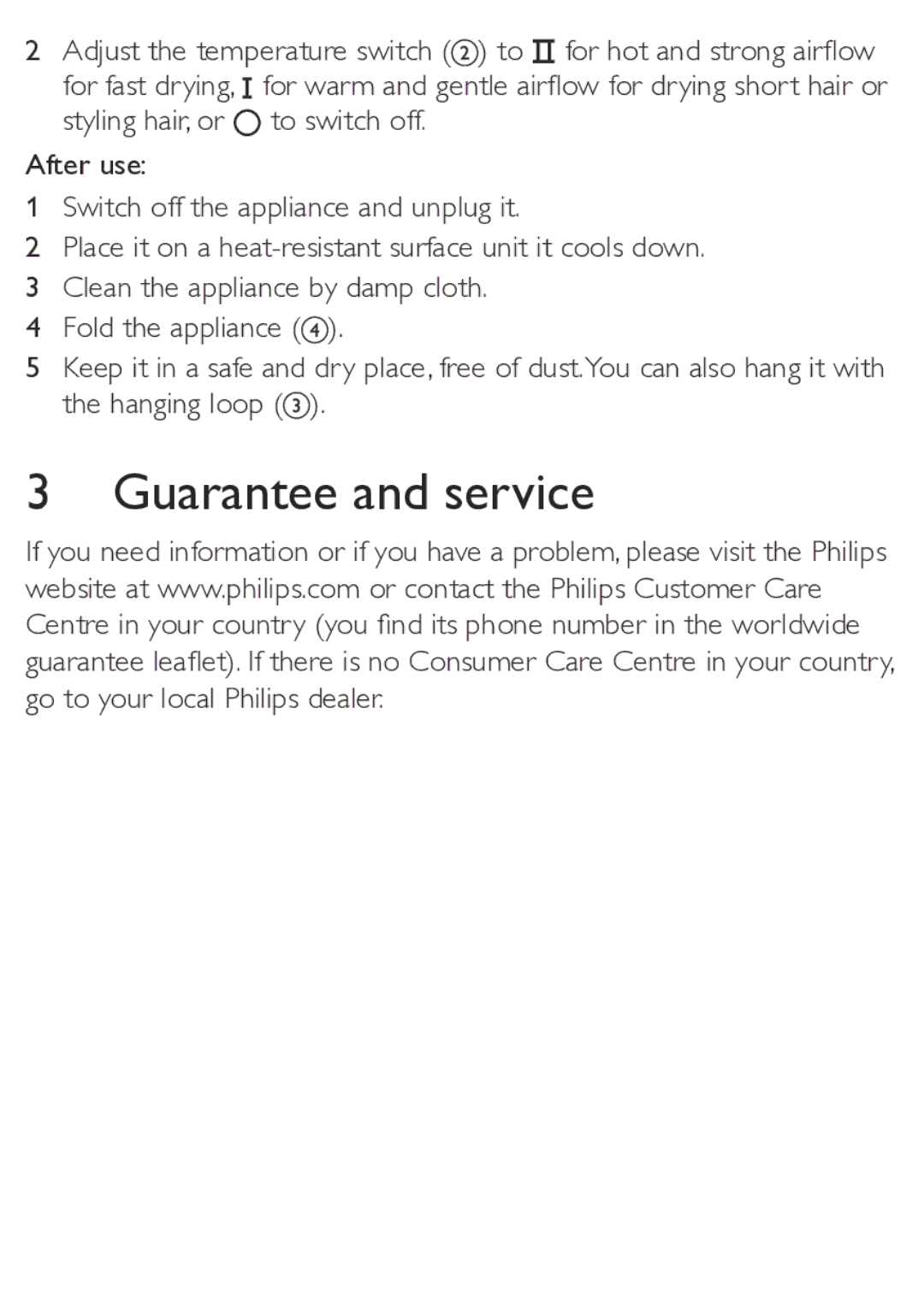 Philips HP8102 user manual Guarantee and service 