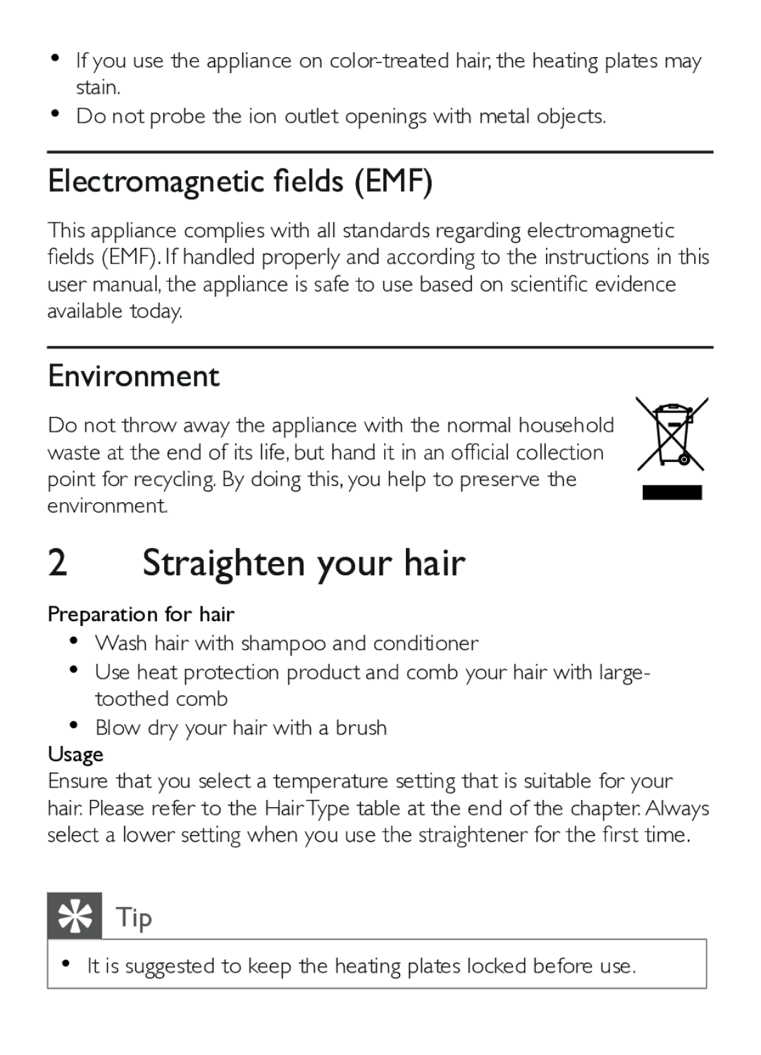 Philips HP9345 user manual Straighten your hair, OHFWURPDJQHWLFÀHOGV0 