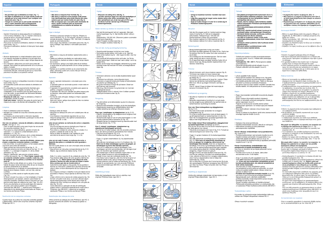 Philips HQ 242 Puesta en marcha / paro, Afeitado, Cortapatillas, Limpieza, Ligar e desligar, Barbear, Aparador, Limpeza 