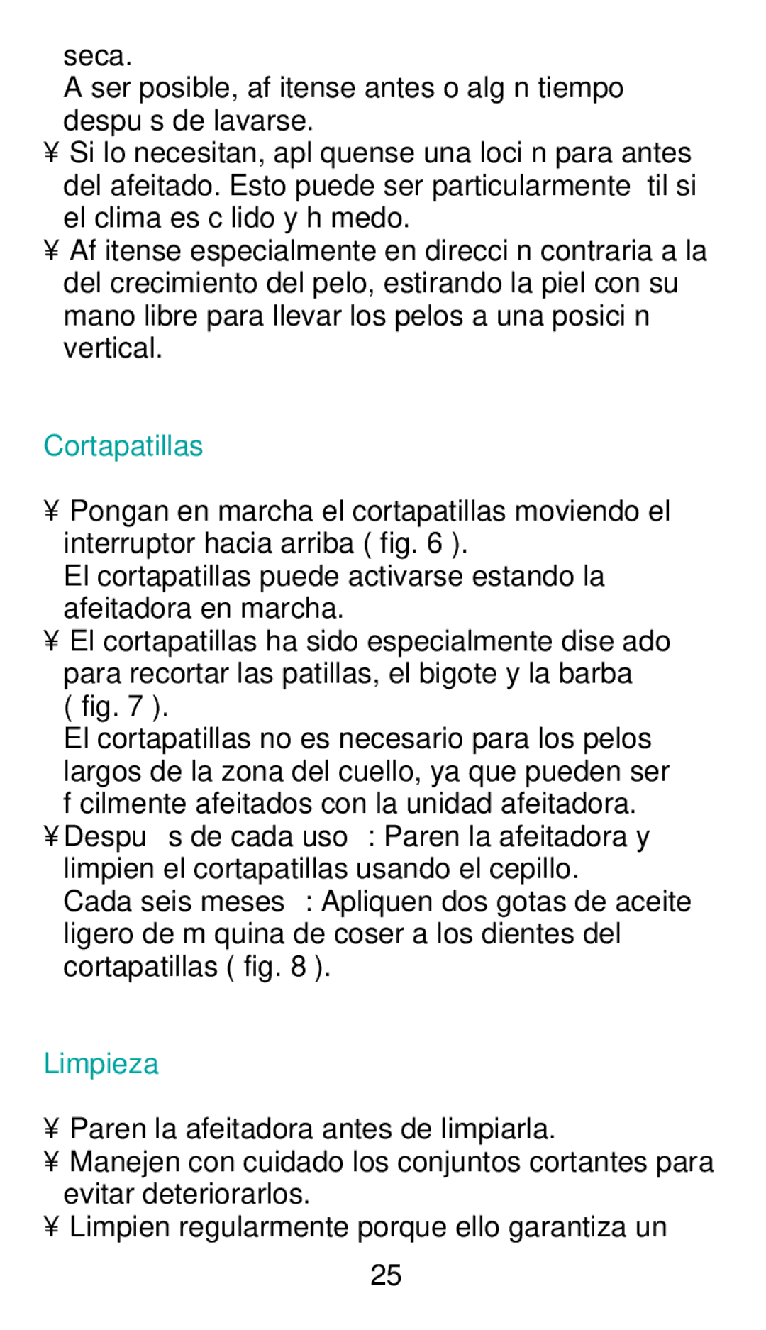 Philips HQ 442 manual Cortapatillas, Limpieza 