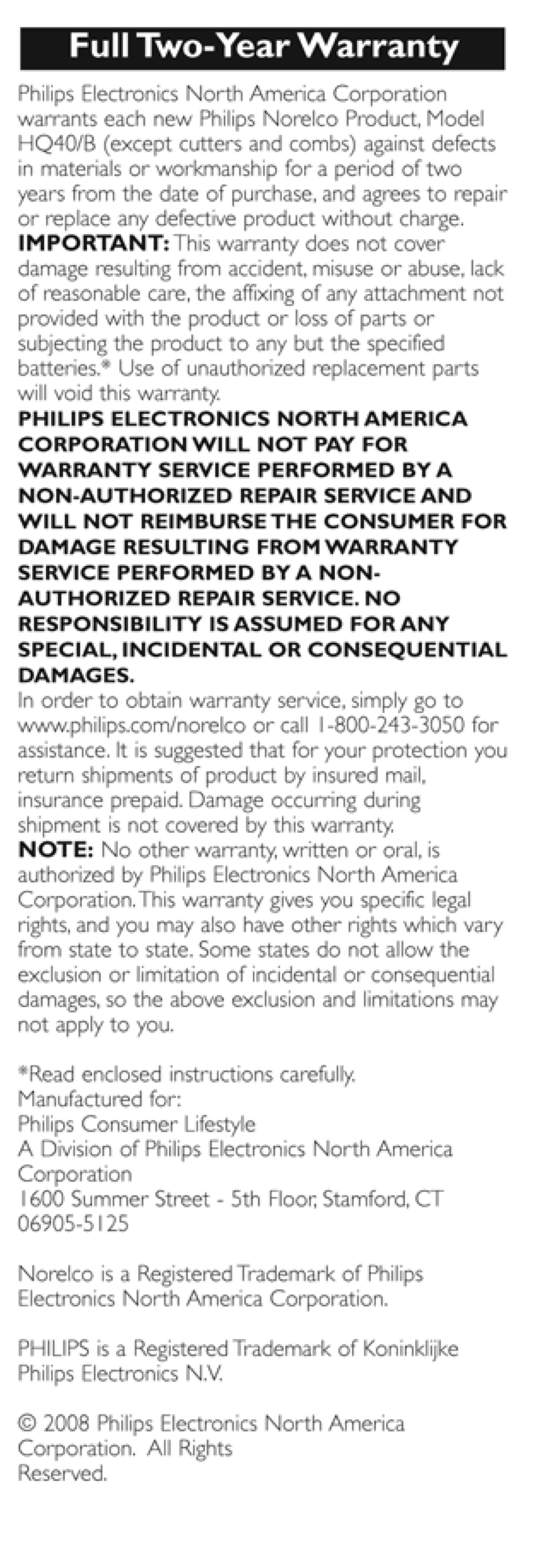 Philips HQ40/14, HQ40/B manual 