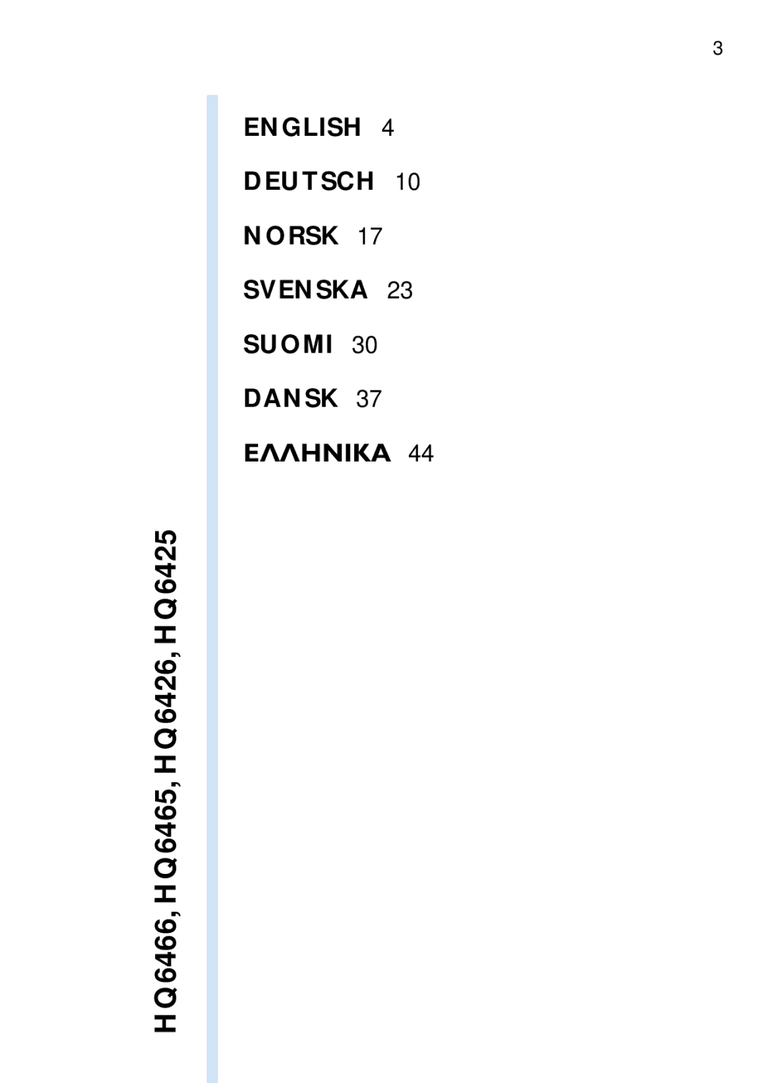 Philips manual HQ6466, HQ6465, HQ6426, HQ6425 