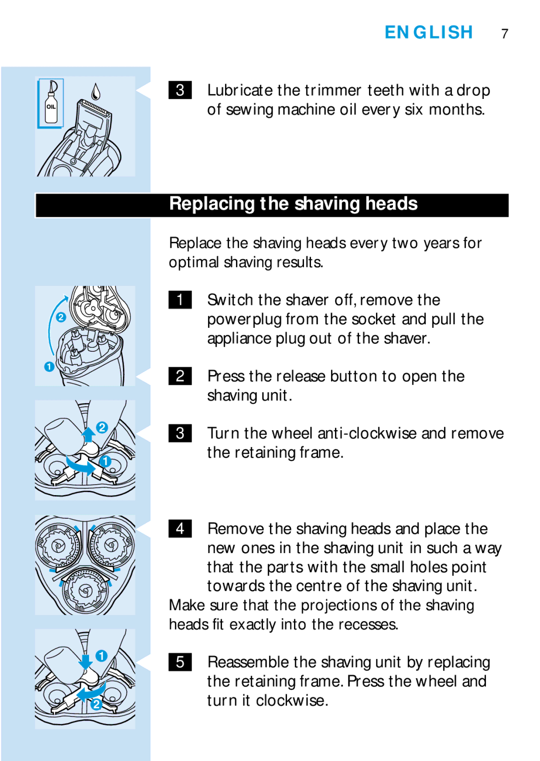 Philips HQ6426, HQ6465, HQ6466, HQ6425 manual Replacing the shaving heads 