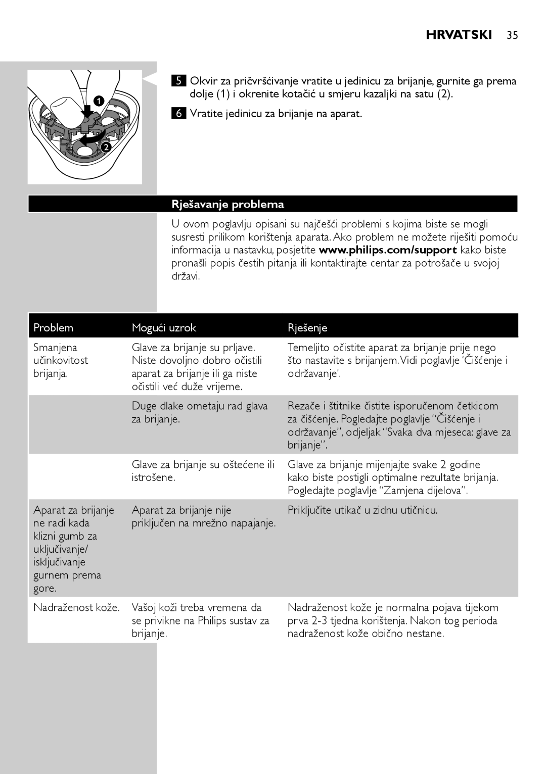 Philips HQ6900, HQ6940, HQ6906 user manual Rješavanje problema, Problem Mogući uzrok Rješenje 