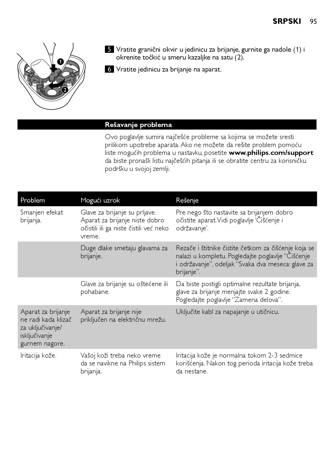 Philips HQ6900, HQ6940, HQ6906 user manual Rešavanje problema, Problem Mogući uzrok Rešenje, Pohabane 