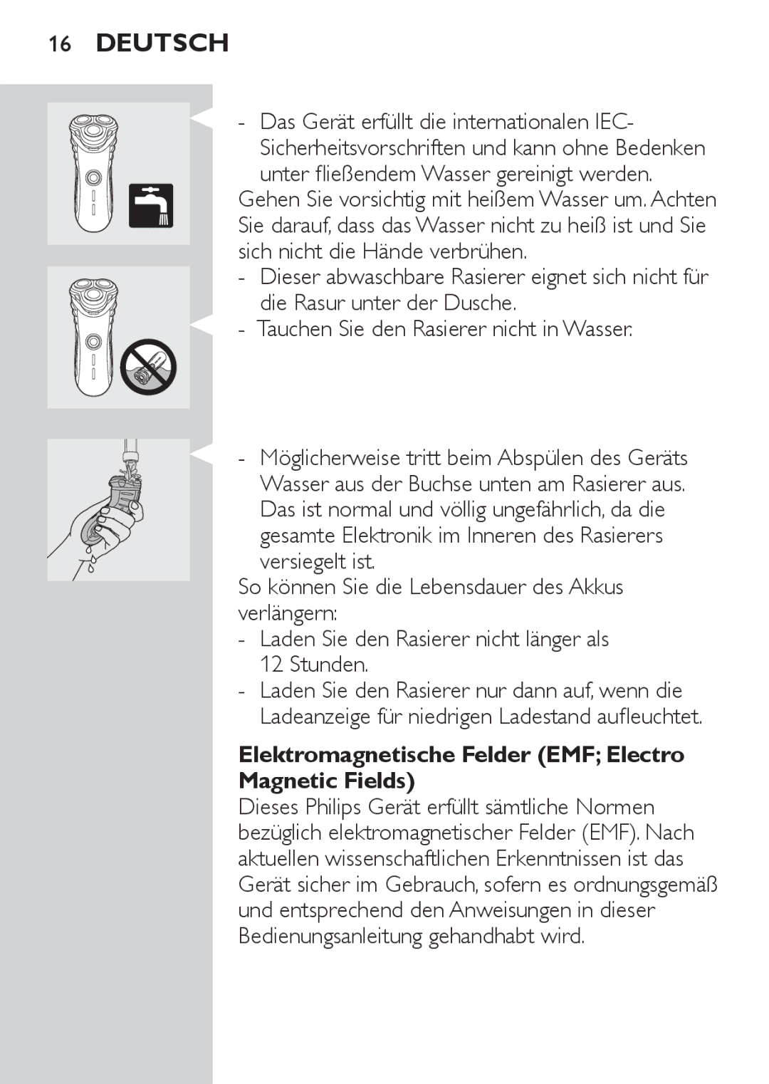 Philips HQ7130 manual Elektromagnetische Felder EMF Electro Magnetic Fields 