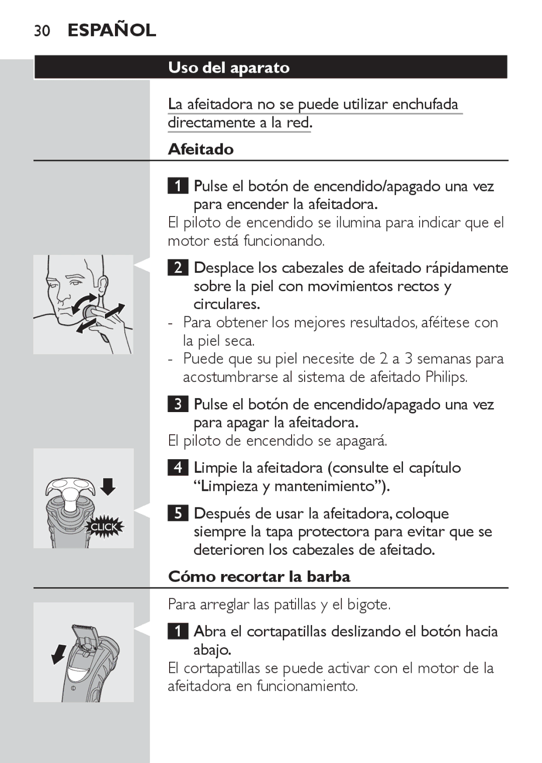 Philips HQ7130 manual Uso del aparato, Afeitado, Cómo recortar la barba 