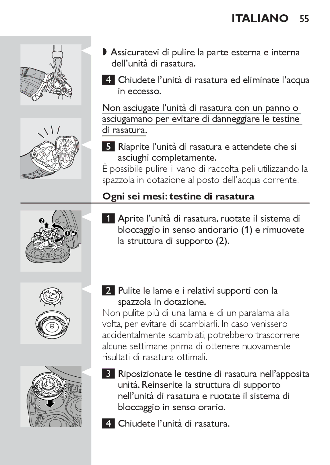 Philips HQ7130 manual Ogni sei mesi testine di rasatura 