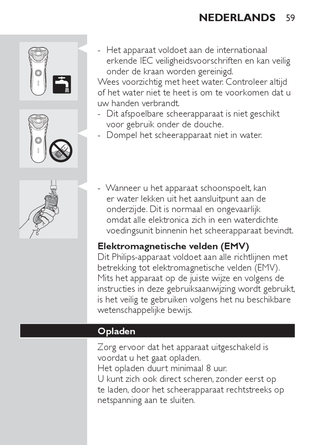 Philips HQ7142, HQ7141 manual Elektromagnetische velden EMV, Opladen 