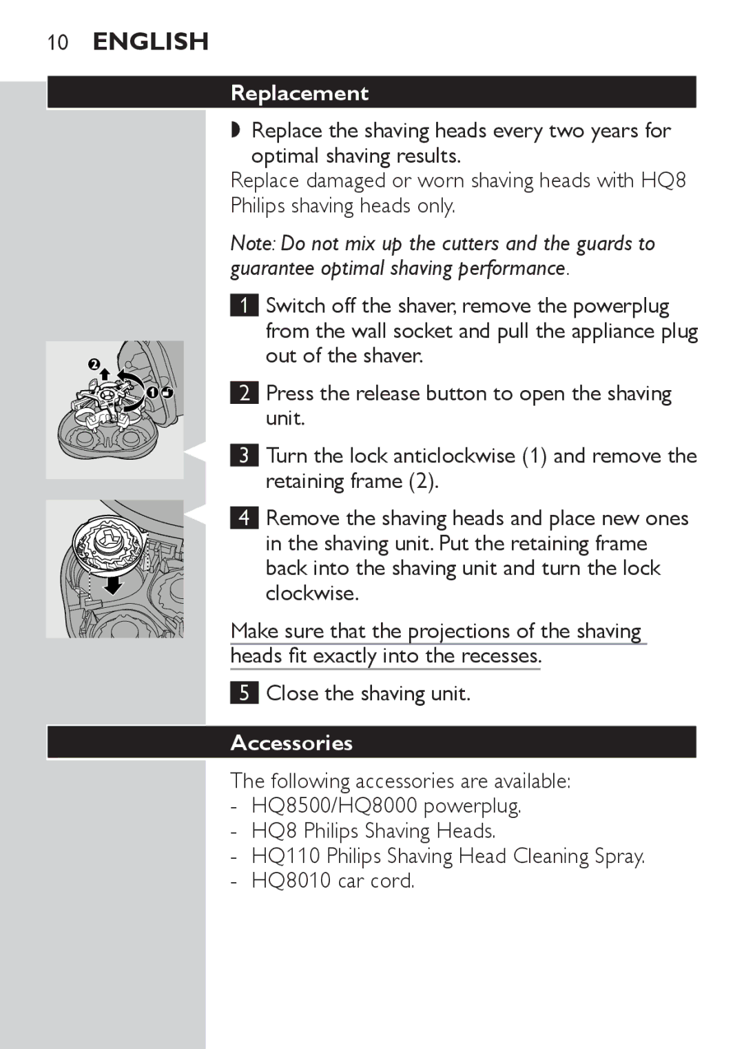 Philips HQ7141, HQ7142 manual Replacement, Accessories 