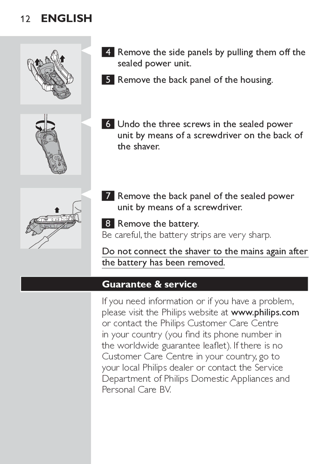 Philips HQ7260/17 manual Guarantee & service 