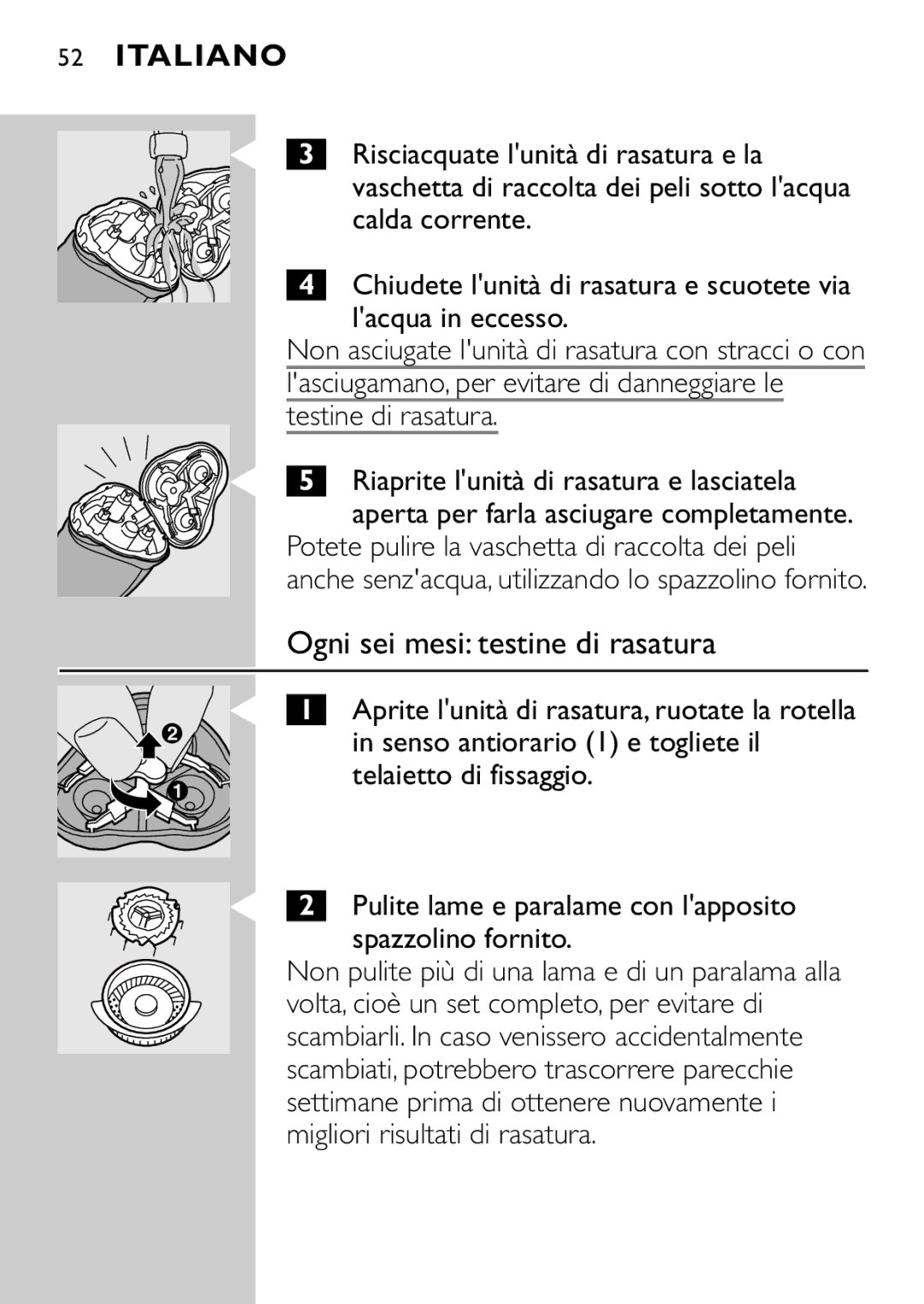 Philips HQ7415, HQ7405 manual Ogni sei mesi testine di rasatura, Testine di rasatura 