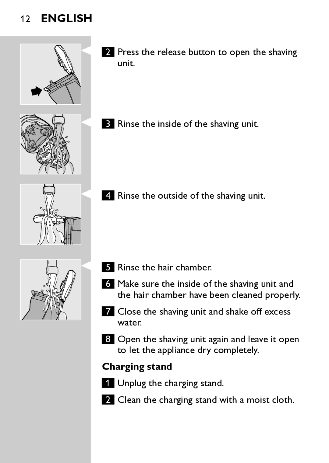 Philips HQ7740 manual Rinse the hair chamber, Charging stand 