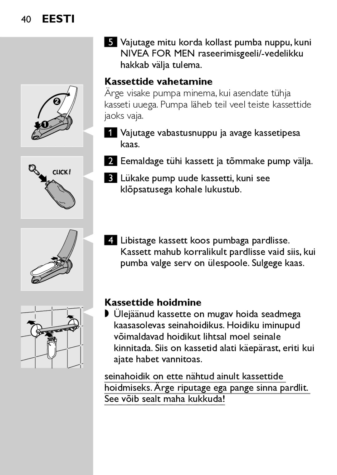 Philips HQ7740 manual Kassettide vahetamine, Kassettide hoidmine 