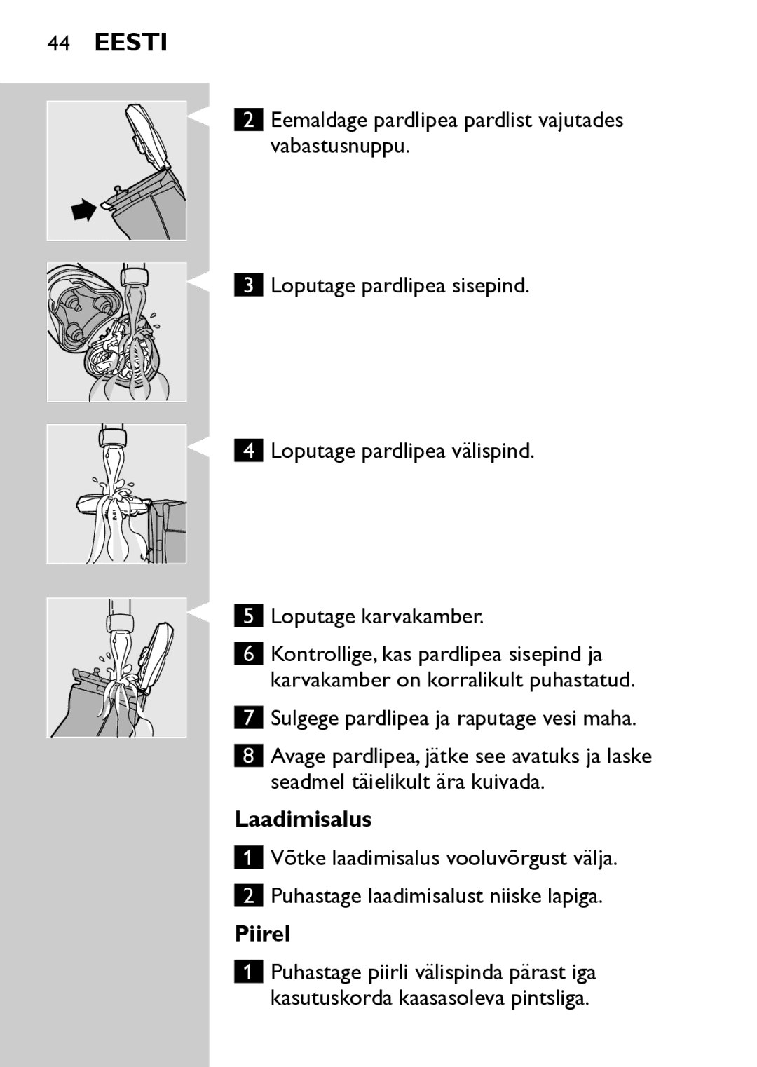 Philips HQ7740 manual Loputage karvakamber, Laadimisalus, Piirel 