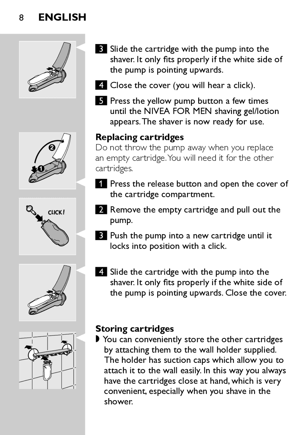 Philips HQ7740 manual Replacing cartridges, Storing cartridges 