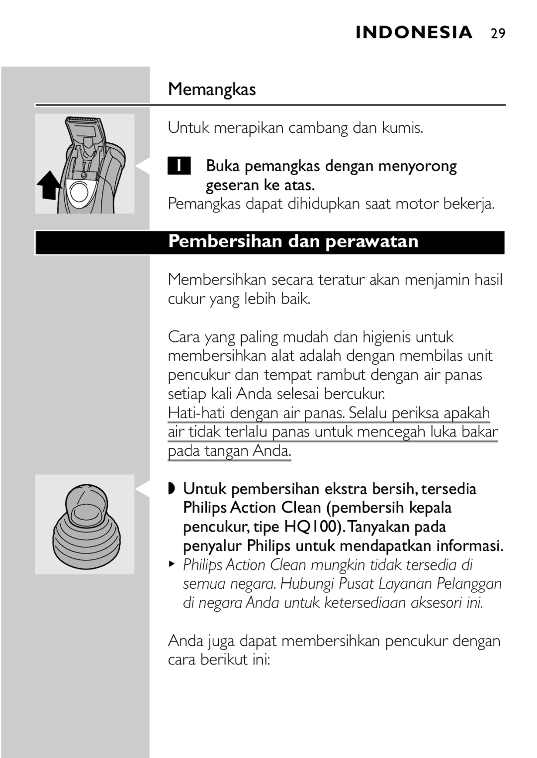 Philips HQ7815 manual Memangkas, Pembersihan dan perawatan, Pada tangan Anda 