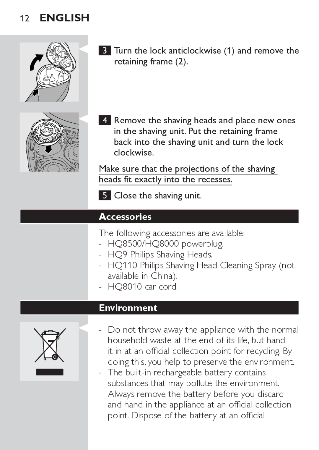 Philips HQ8170/43 manual Accessories, Environment, It in at an official collection point for recycling. By 