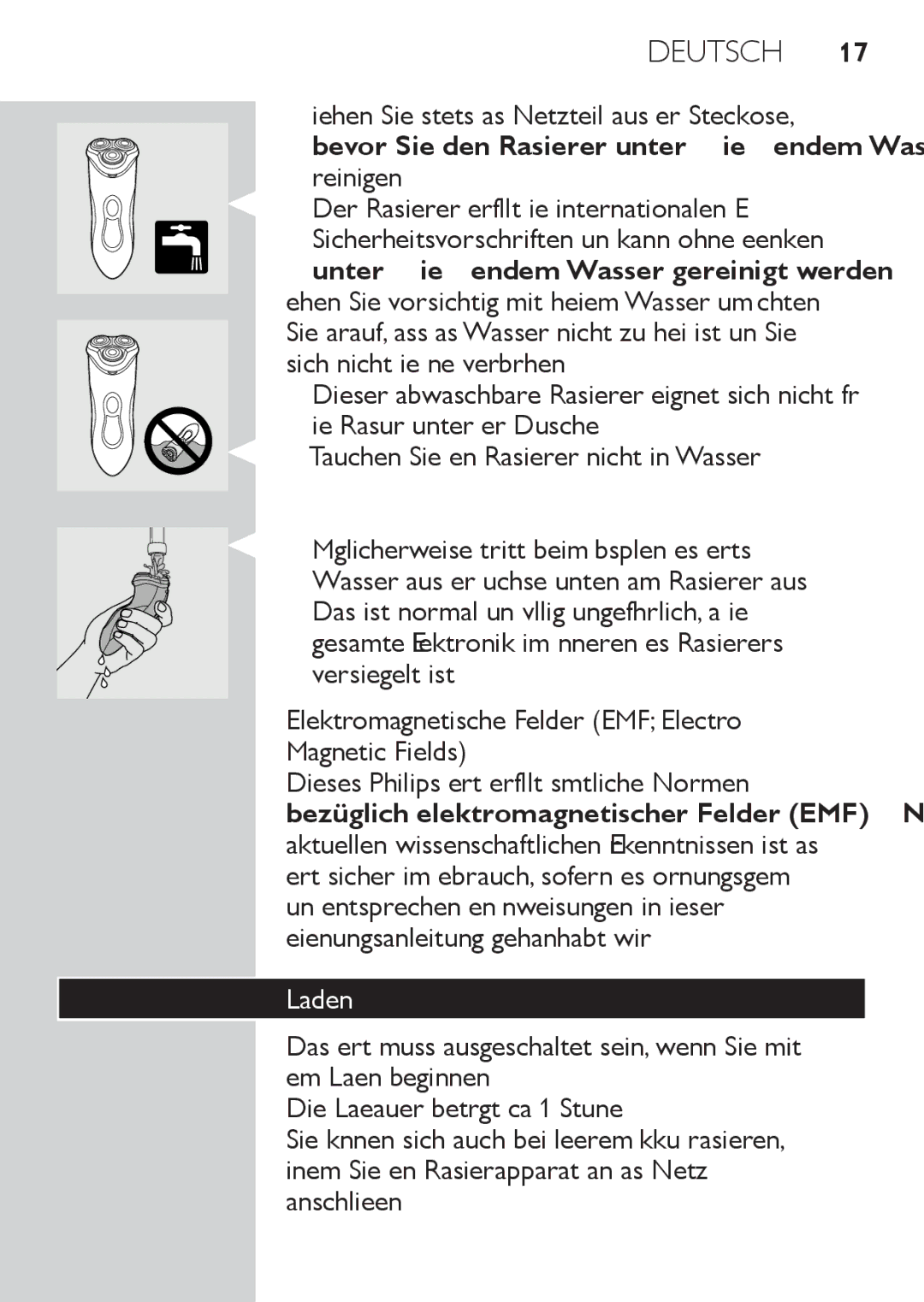 Philips HQ8173, HQ8170, HQ8172 manual Elektromagnetische Felder EMF Electro Magnetic Fields, Laden 