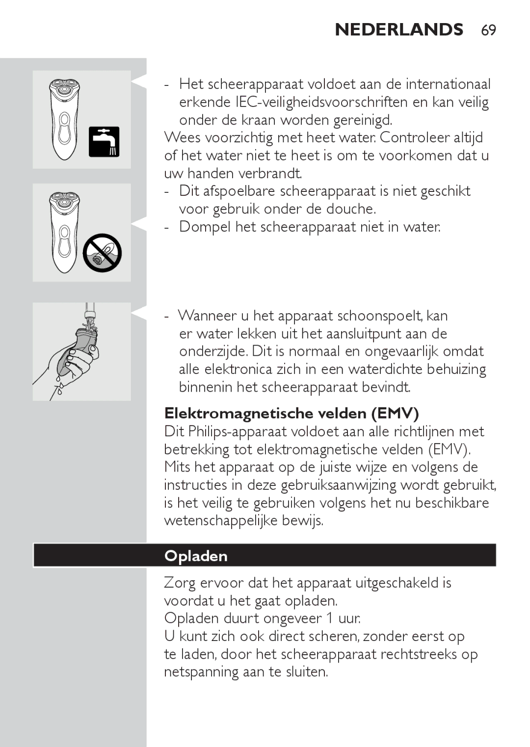 Philips HQ8170, HQ8173, HQ8172 manual Elektromagnetische velden EMV, Opladen 