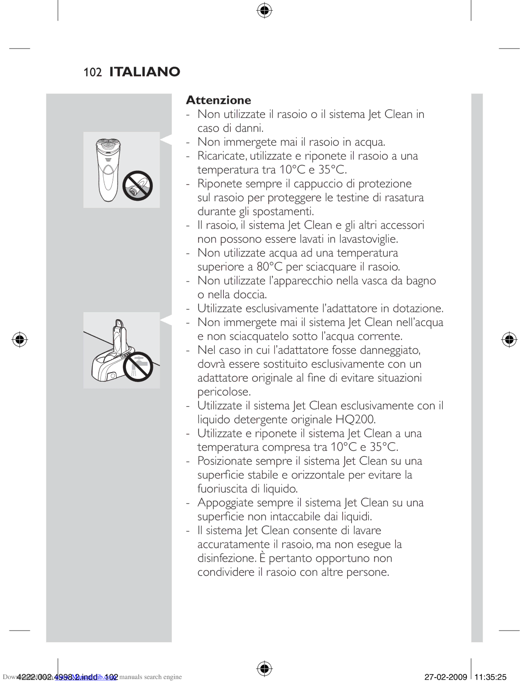 Philips HQ8270CC, HQ8260CC manual Attenzione 