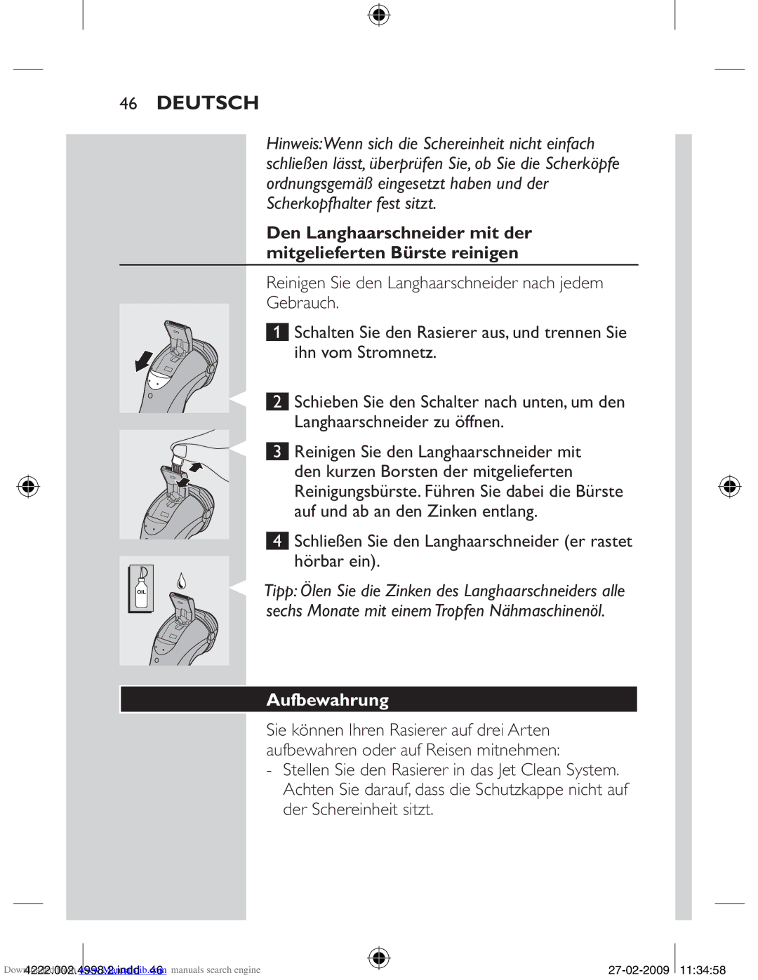 Philips HQ8270CC, HQ8260CC manual Aufbewahrung 