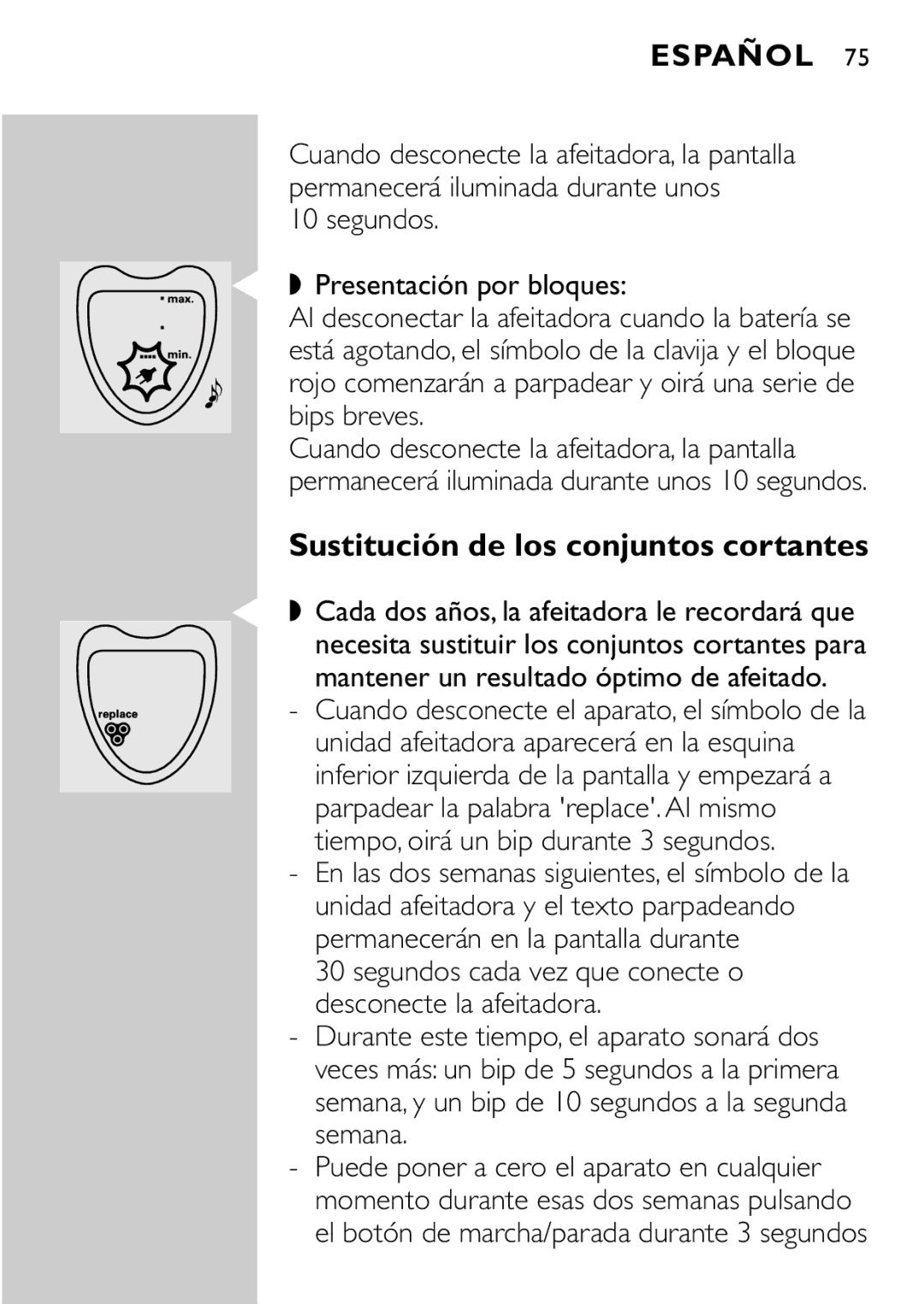 Philips HQ8894 manual Sustitución de los conjuntos cortantes 