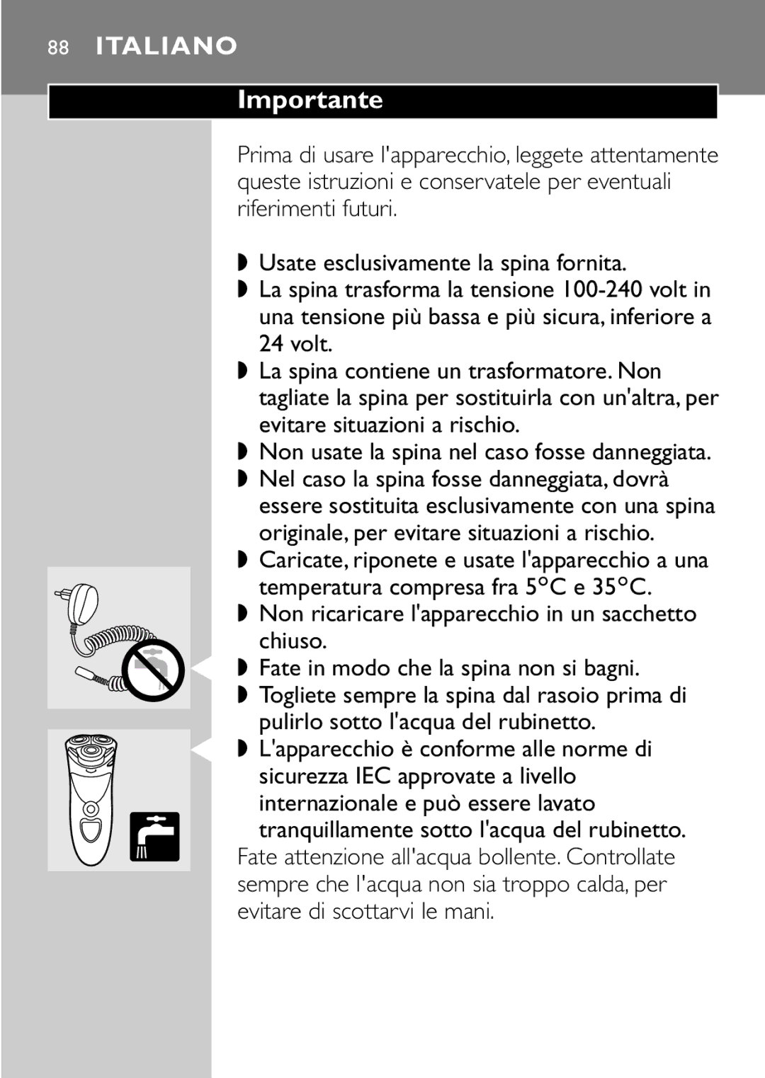 Philips HQ8894 manual Italiano Importante 