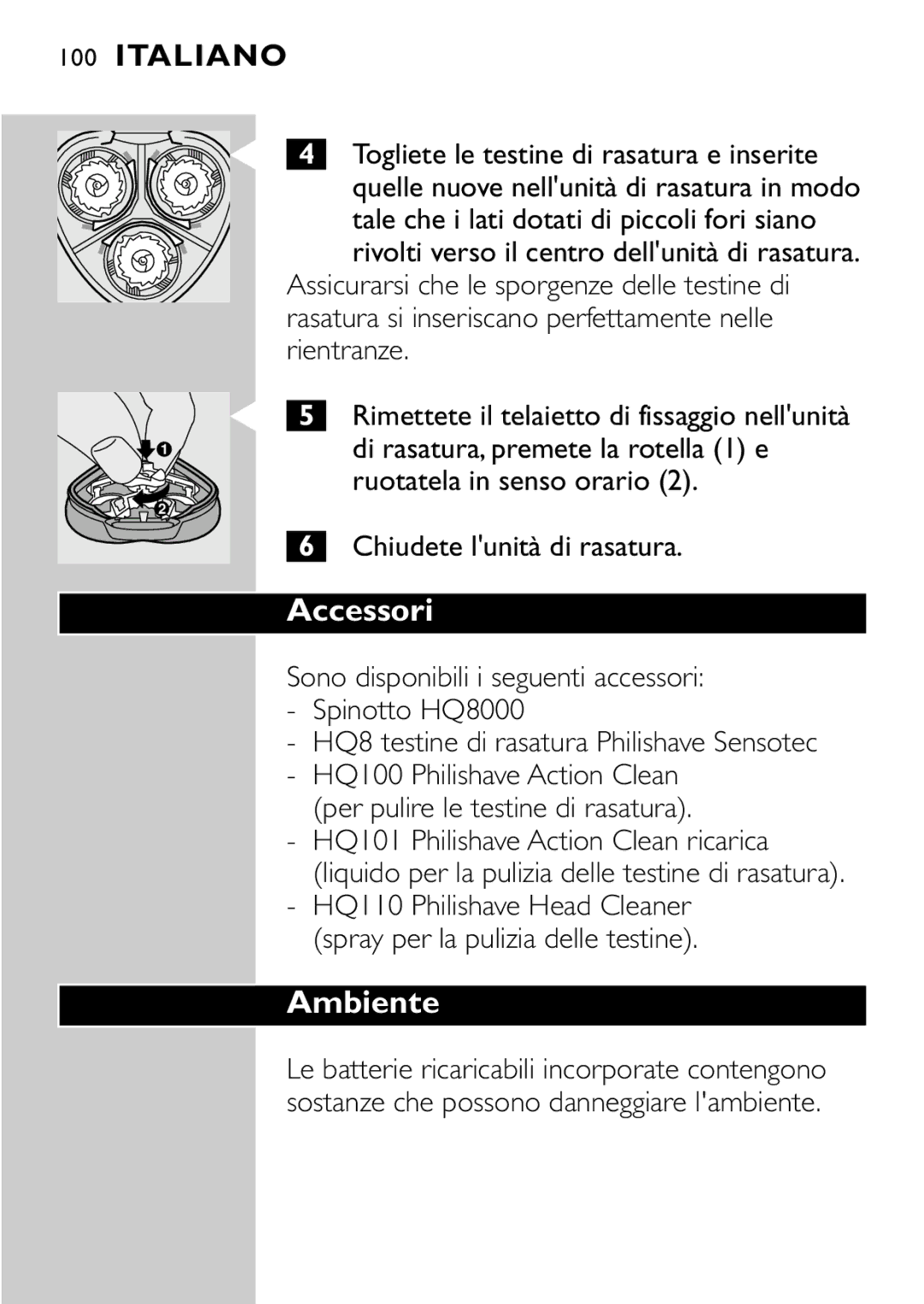 Philips HQ8894 manual Accessori, Ambiente 