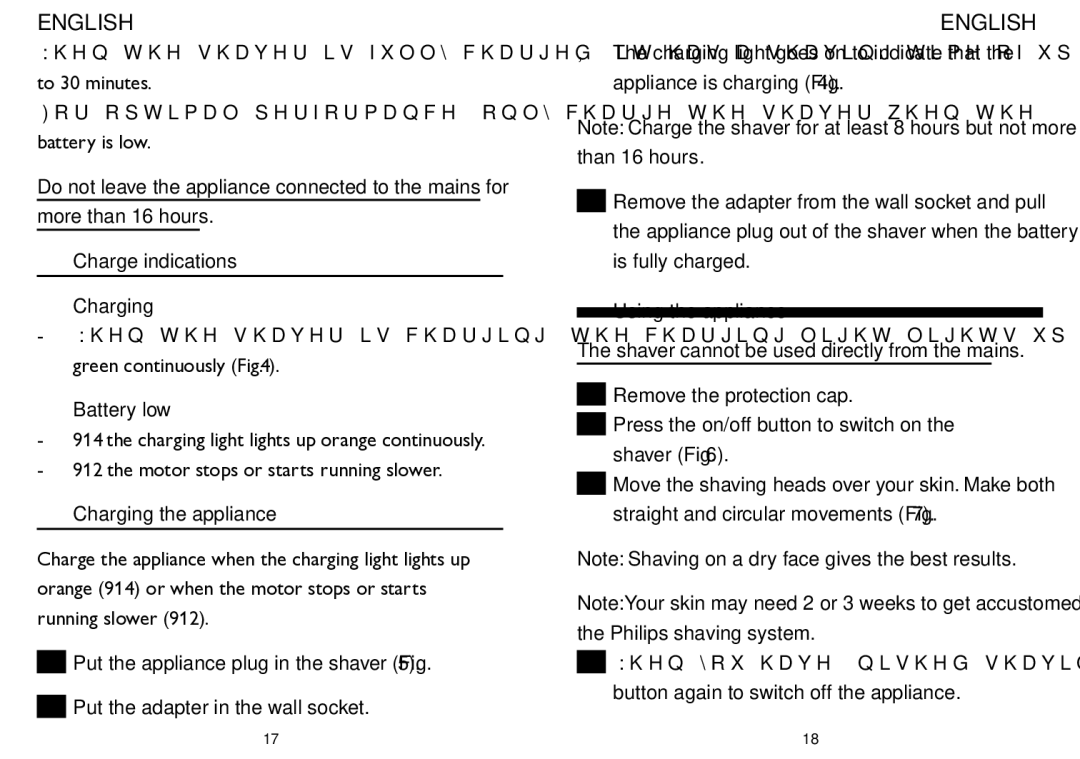 Philips HQ912, HQ914 manual Charge indications Charging, Battery low, Charging the appliance, Using the appliance 